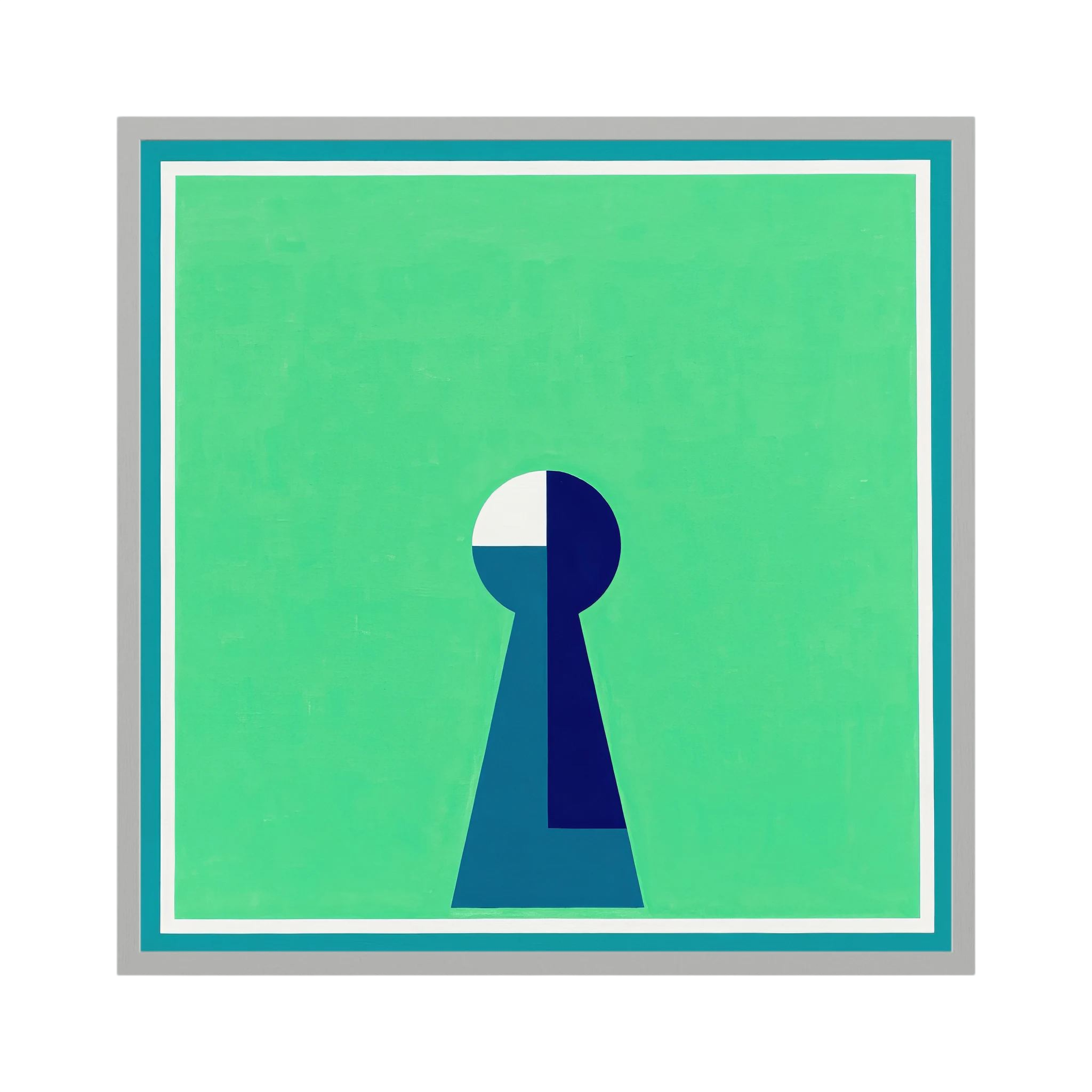Minimal keyhole form in deep blue and white centred on a luminous green field, shown in product view 4.