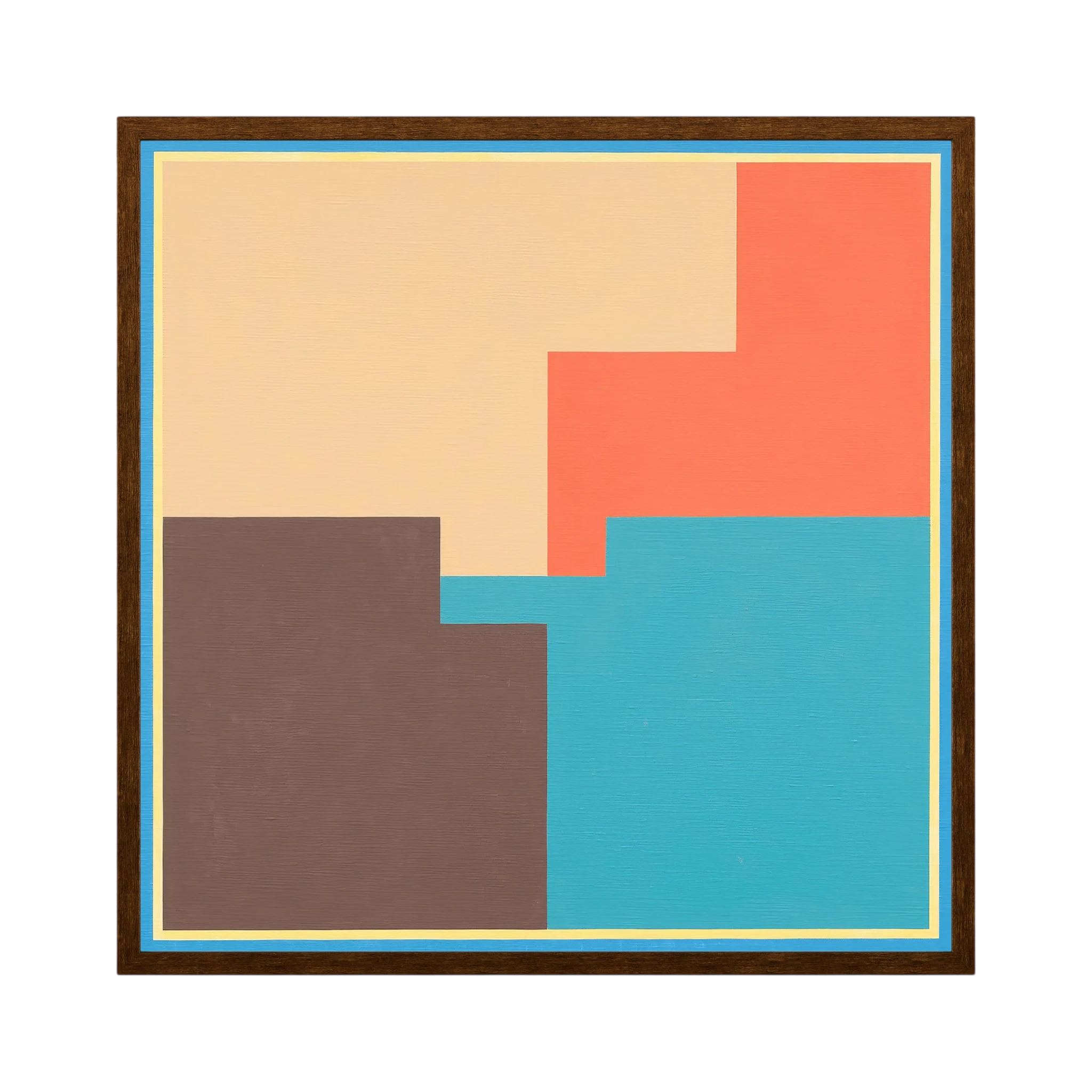 Coral, turquoise, brown and cream blocks overlap within a crisp geometric border, shown in product view 3.