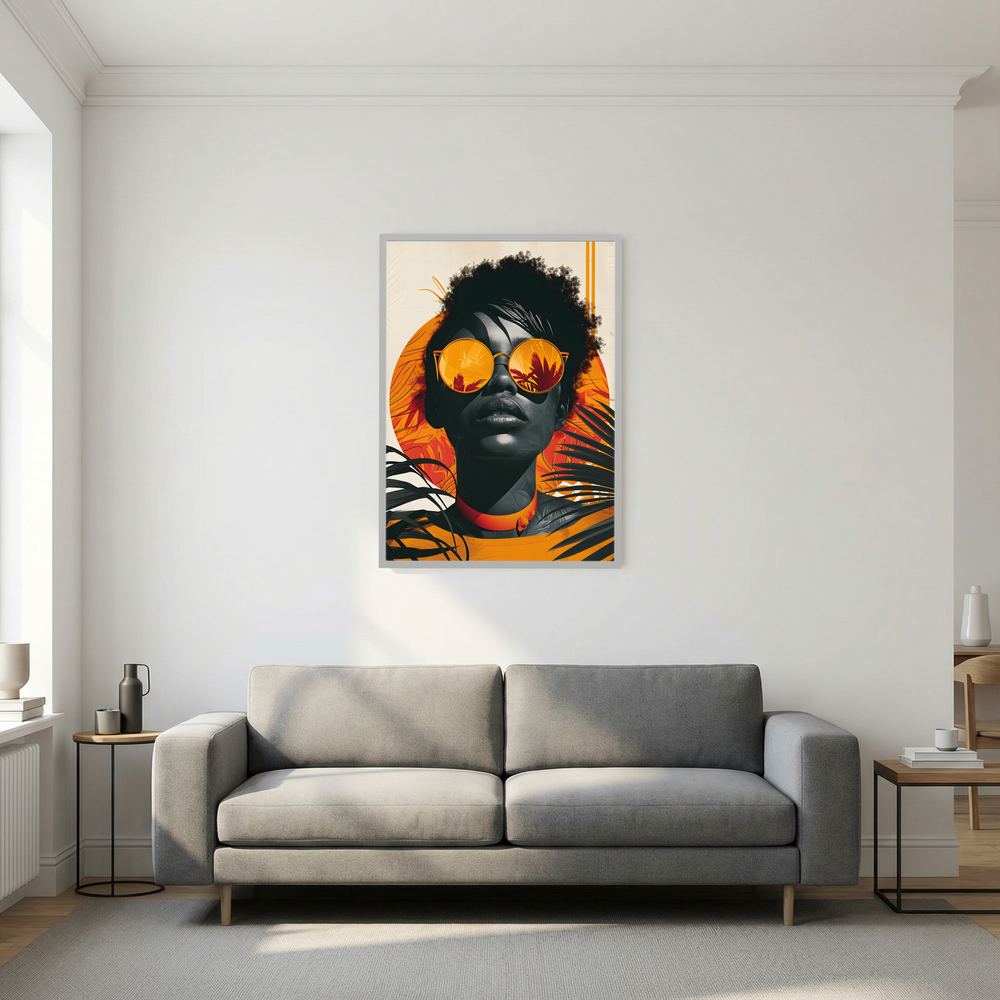 Sunset Reflection orange tropical fashion portrait print, product view 9.