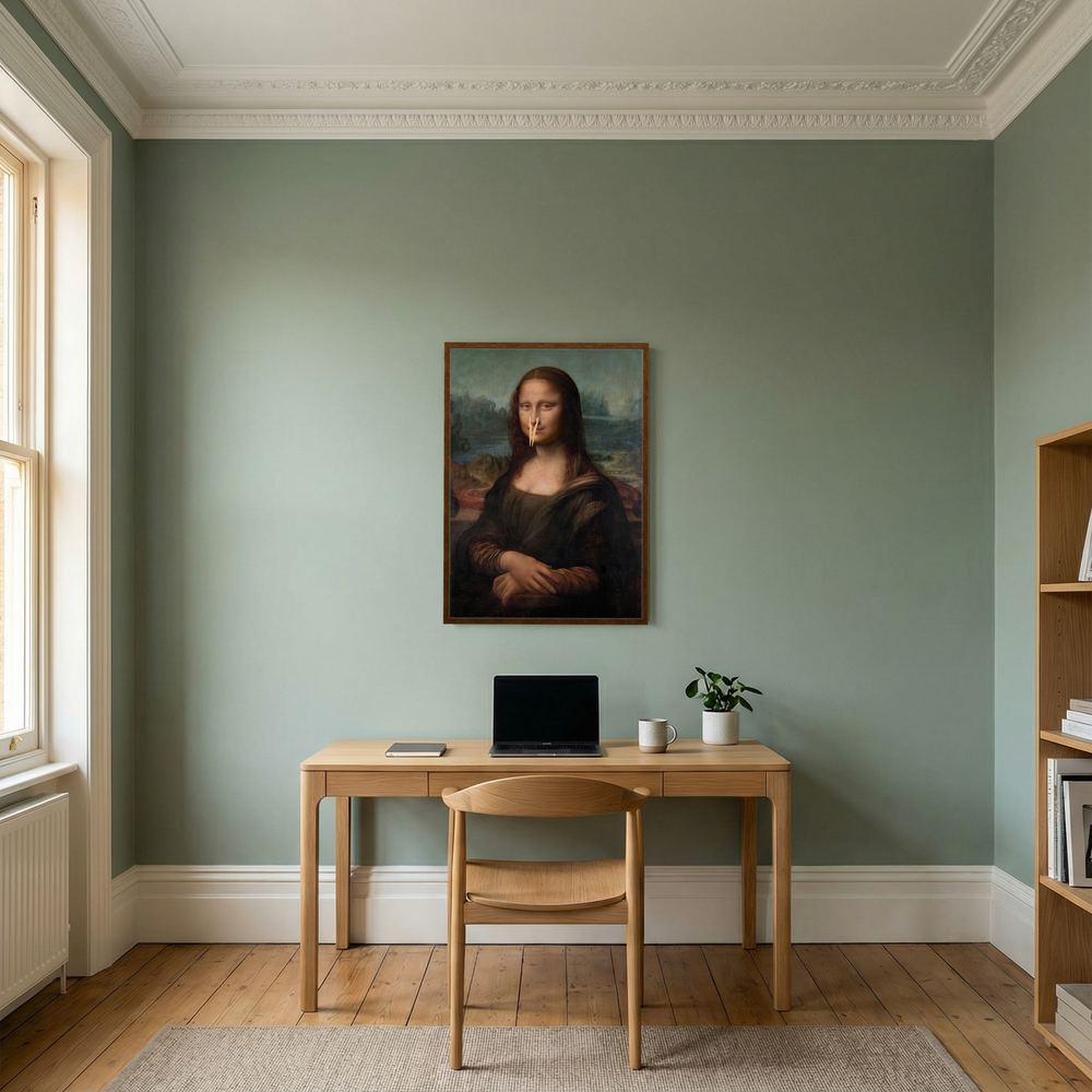 Mona's Secret funny Mona Lisa parody wall print, product view 6.