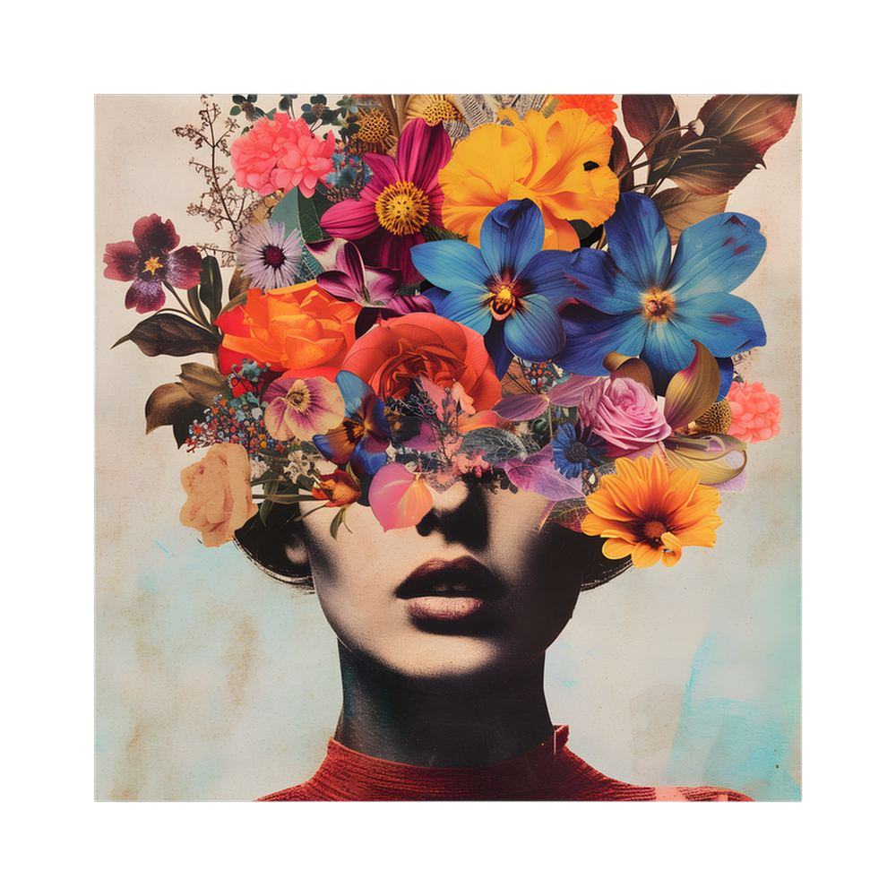 Crowned in Colour – Floral Headdress Woman Portrait Print
