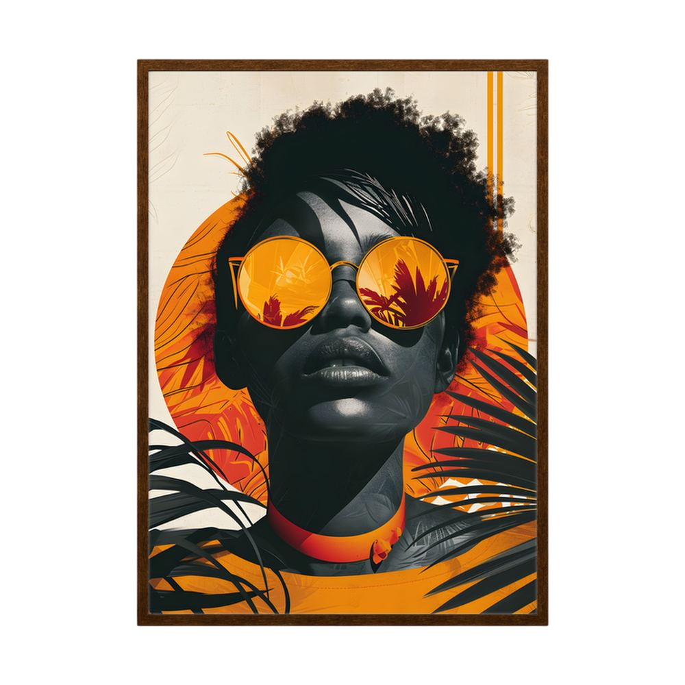 Sunset Reflection orange tropical fashion portrait print, product view 2.