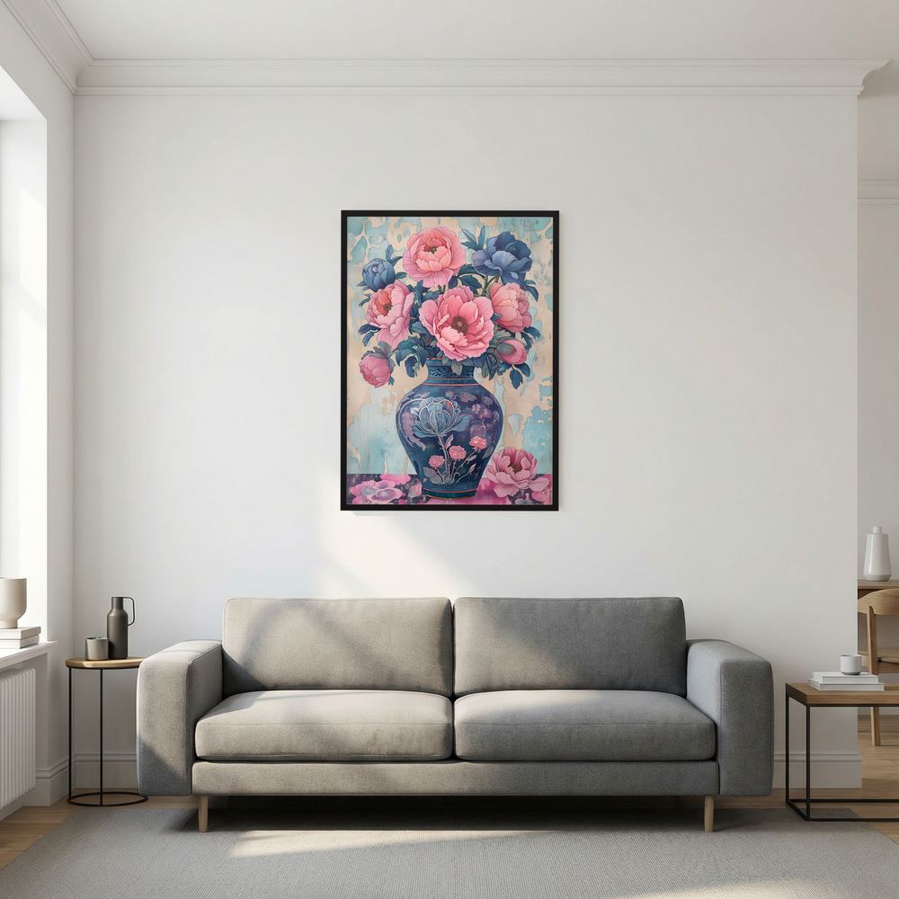 Porcelain Peonies pink peony vase art print, product view 7.