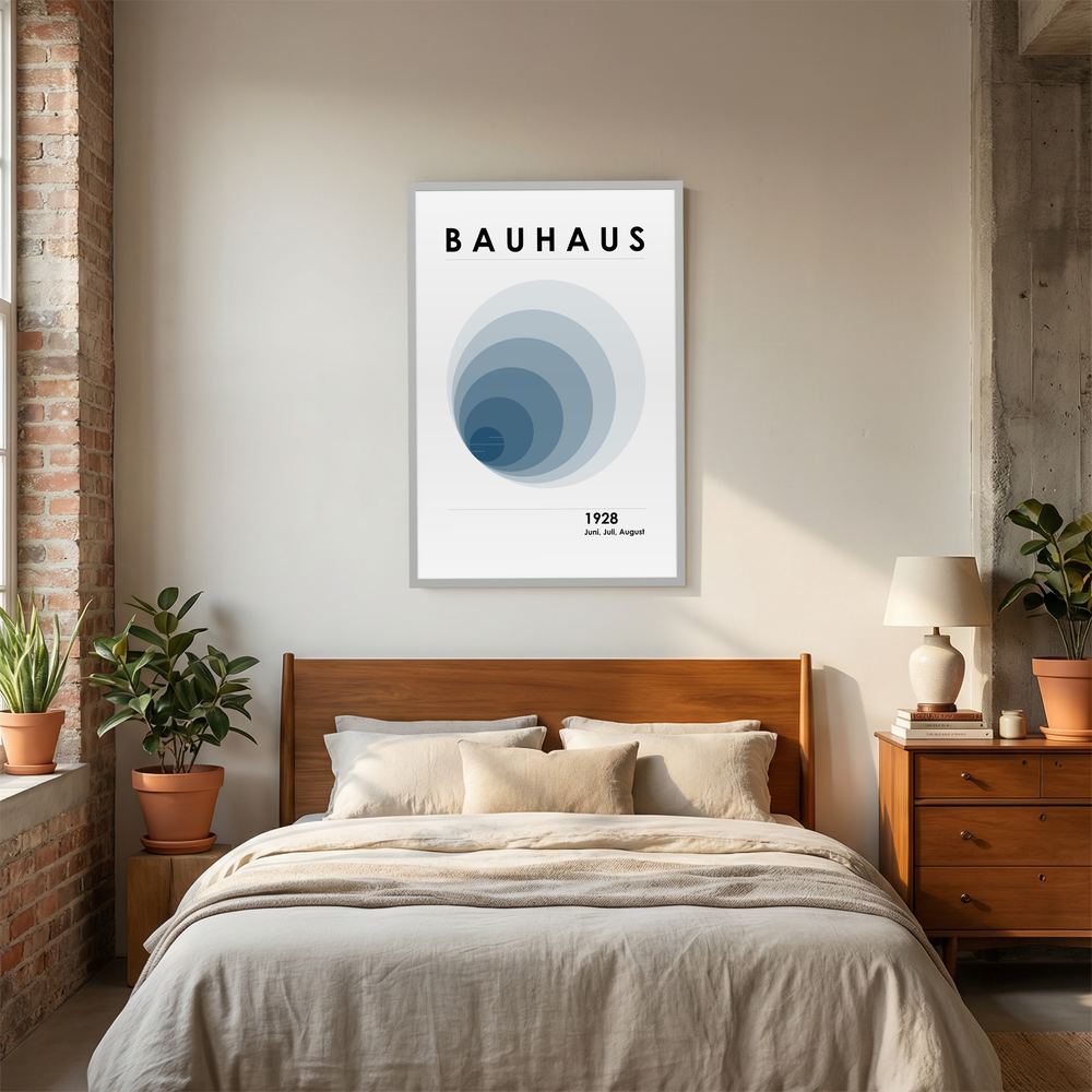 Quiet Orbit blue Bauhaus circle art print, product view 9.