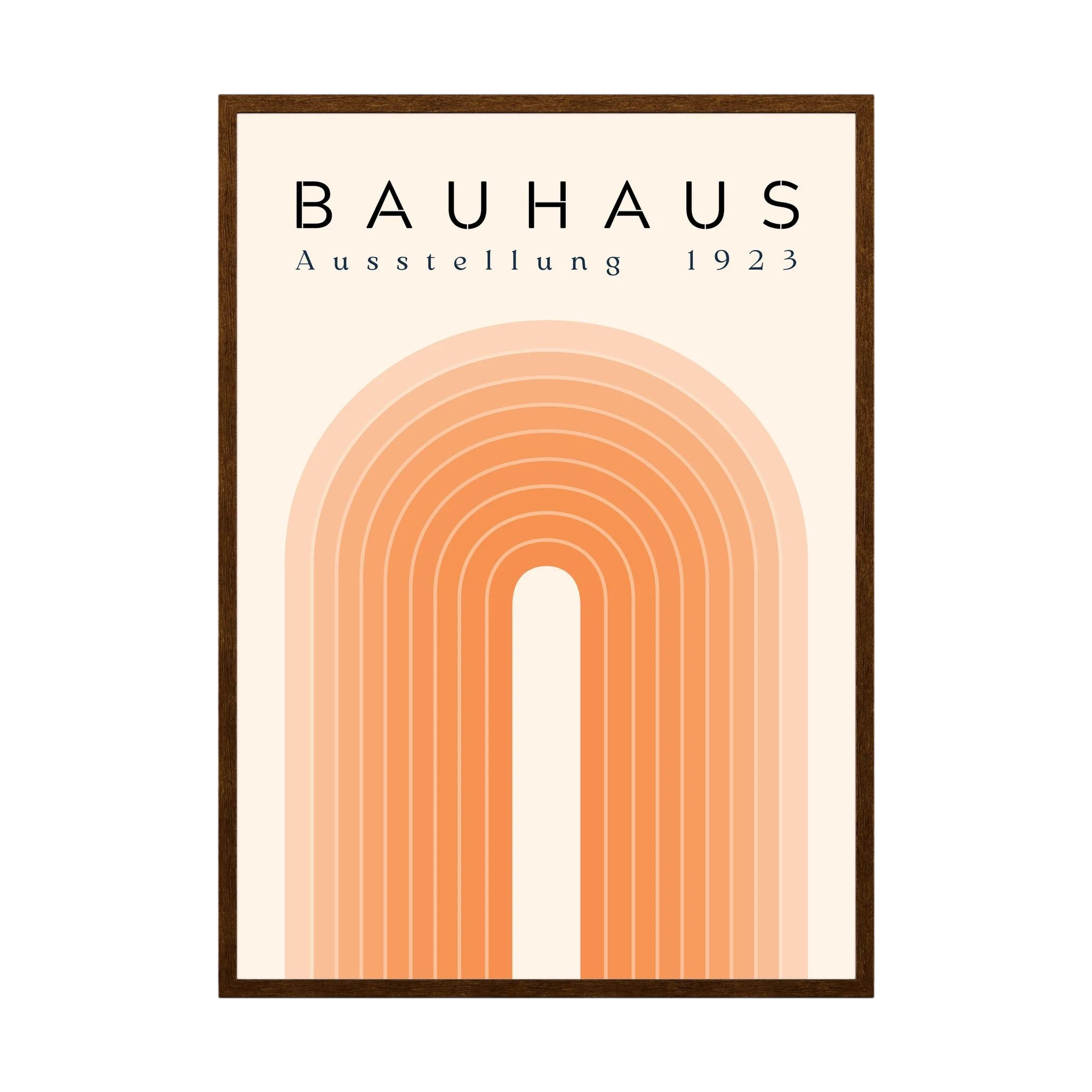 Peach and cream Bauhaus poster with layered concentric arch lines.