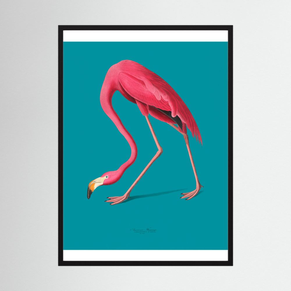 Teal Flamingo pink flamingo art print, product view 3.
