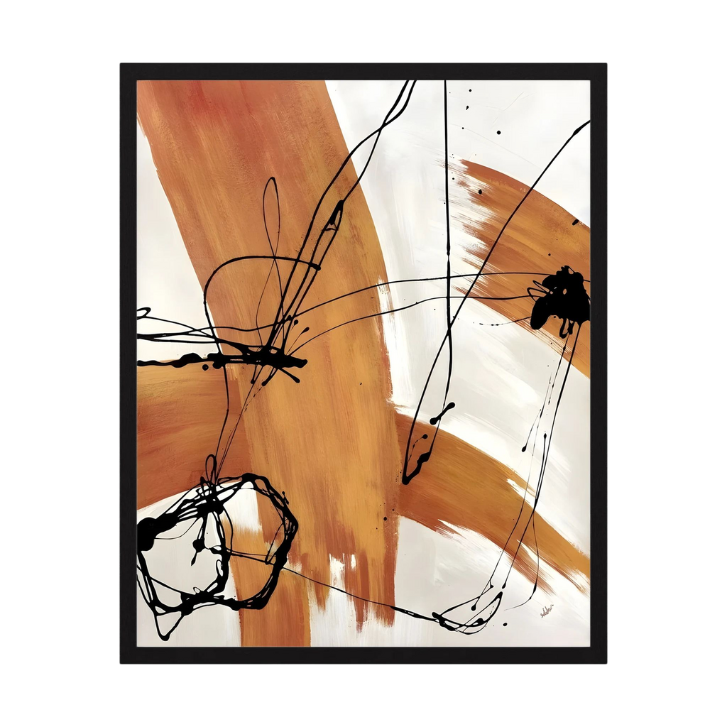 Sienna and white brushstrokes crossed by loose black ink lines in an abstract composition, shown in product view 4.