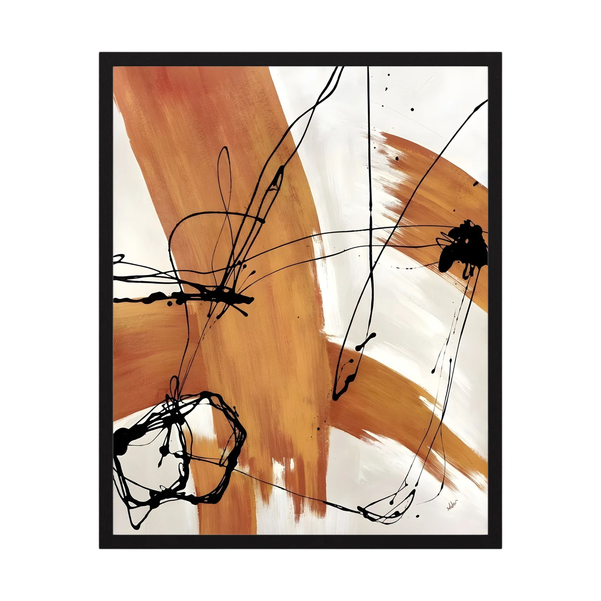 Sienna and white brushstrokes crossed by loose black ink lines in an abstract composition, shown in product view 4.