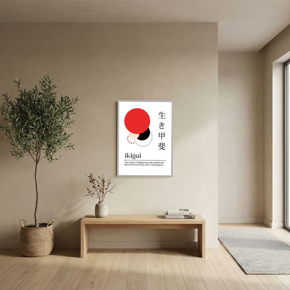 Purpose in Balance red and black Ikigai wall print, product view 10.