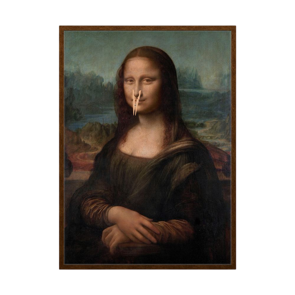 Mona's Secret funny Mona Lisa parody wall print, product view 2.