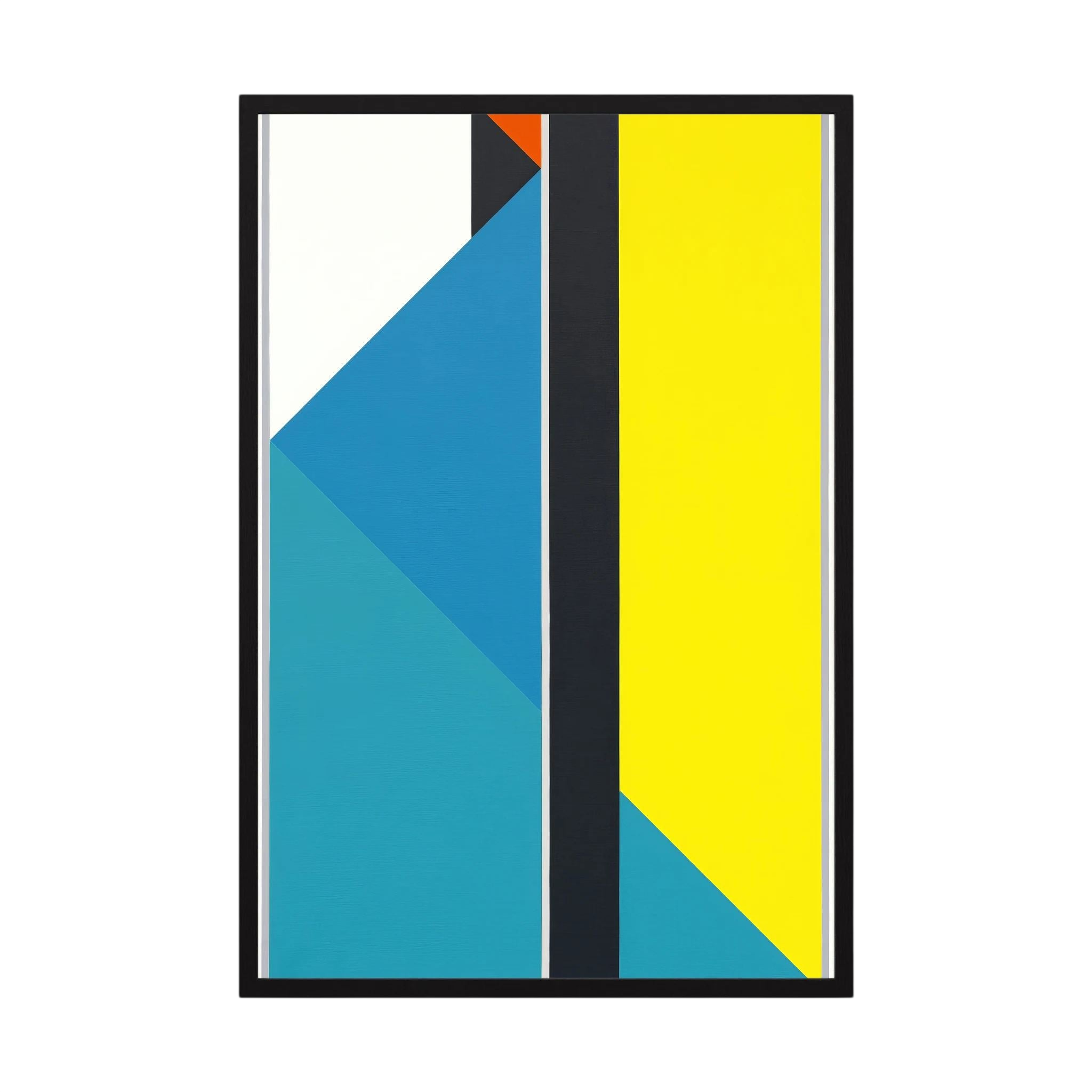 Blue and turquoise diagonal planes meet a vivid yellow field divided by a strong black stripe, shown in product view 4.
