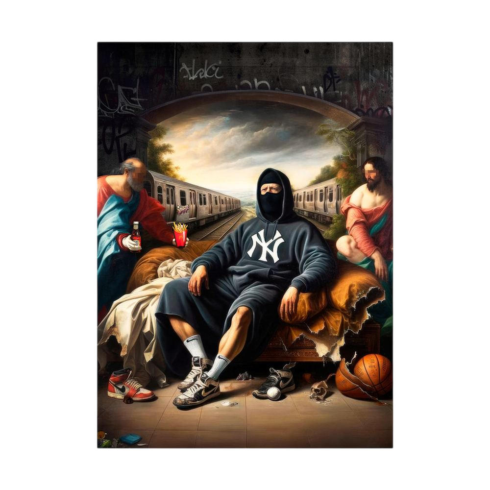 Renaissance-inspired street art group portrait, shown unframed.