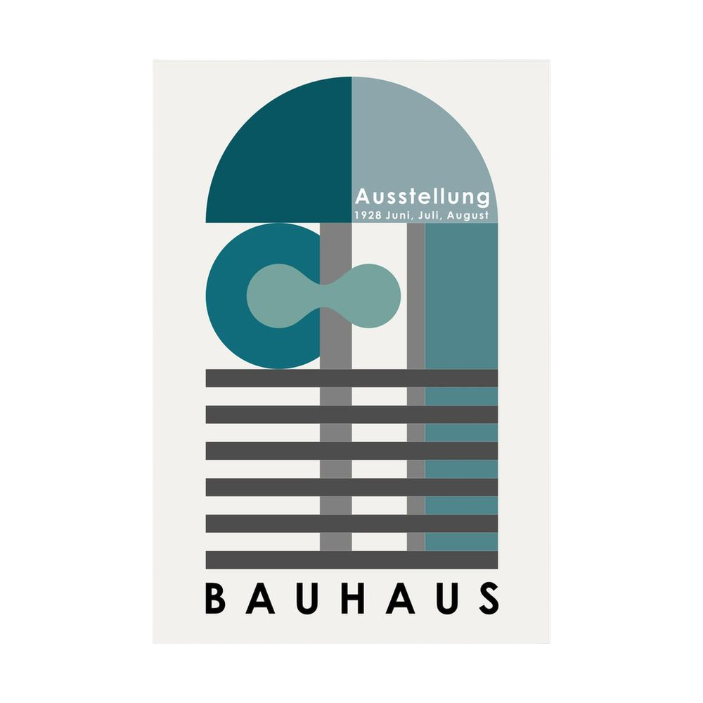Teal, grey and black Bauhaus exhibition geometry and stripes.