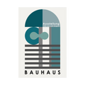 Teal, grey and black Bauhaus exhibition geometry and stripes.
