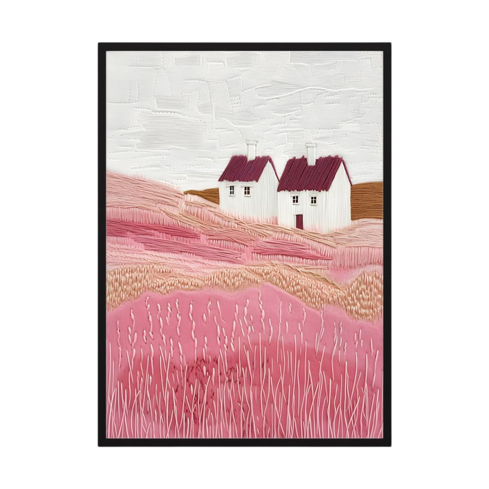 Rosefield Cottages pink countryside cottage art print, product view 3.