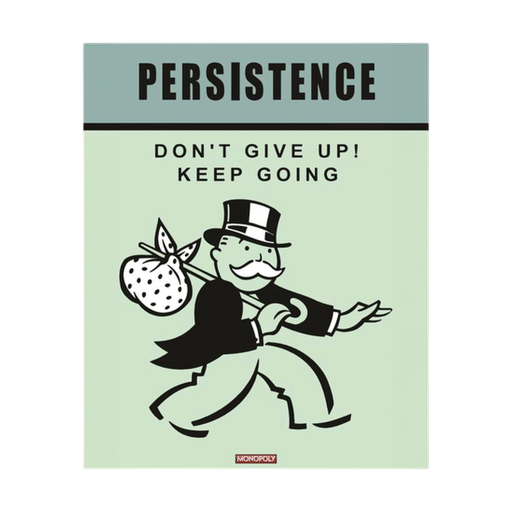 Retro green motivational poster reading Persistence Don't Give Up.