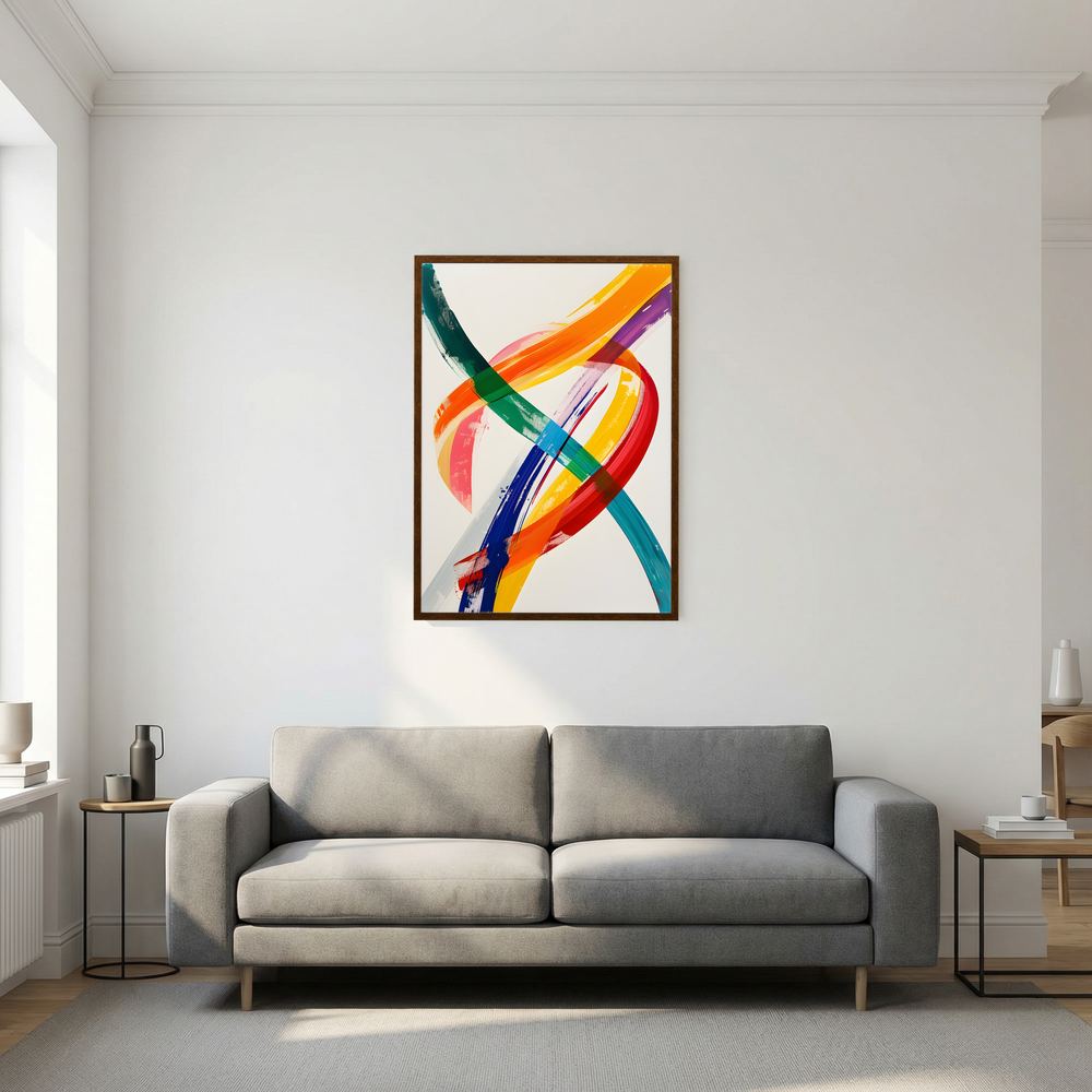 Kinetic Ribbons colourful brushstroke abstract print, product view 6.