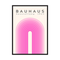 Pink Bauhaus poster with layered concentric arch lines on cream.