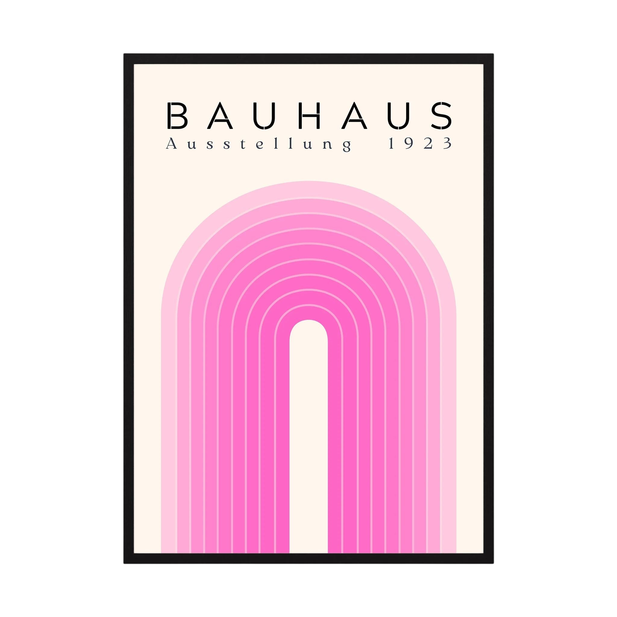 Pink Bauhaus poster with layered concentric arch lines on cream.