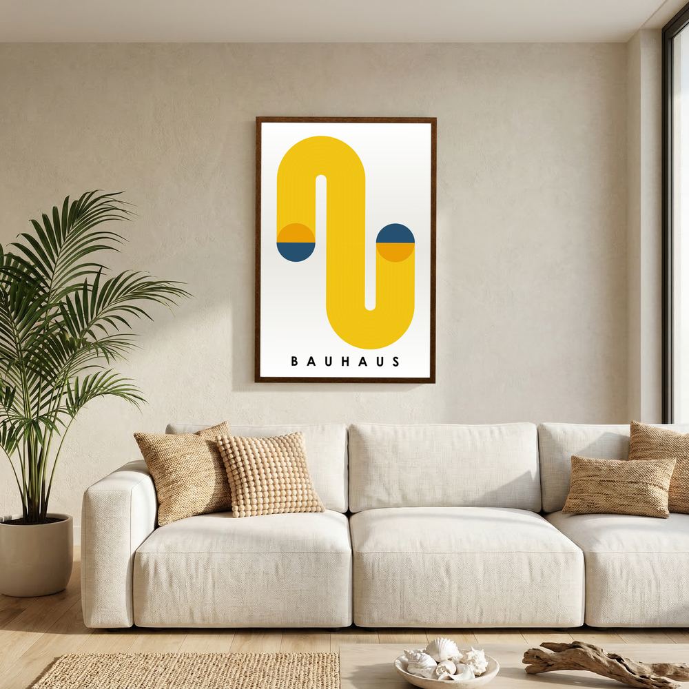 Golden Loop yellow Bauhaus geometric art print, product view 6.