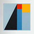 Pale blue, navy, yellow and red geometric planes form a strong ascending abstract composition, shown in product view 2.