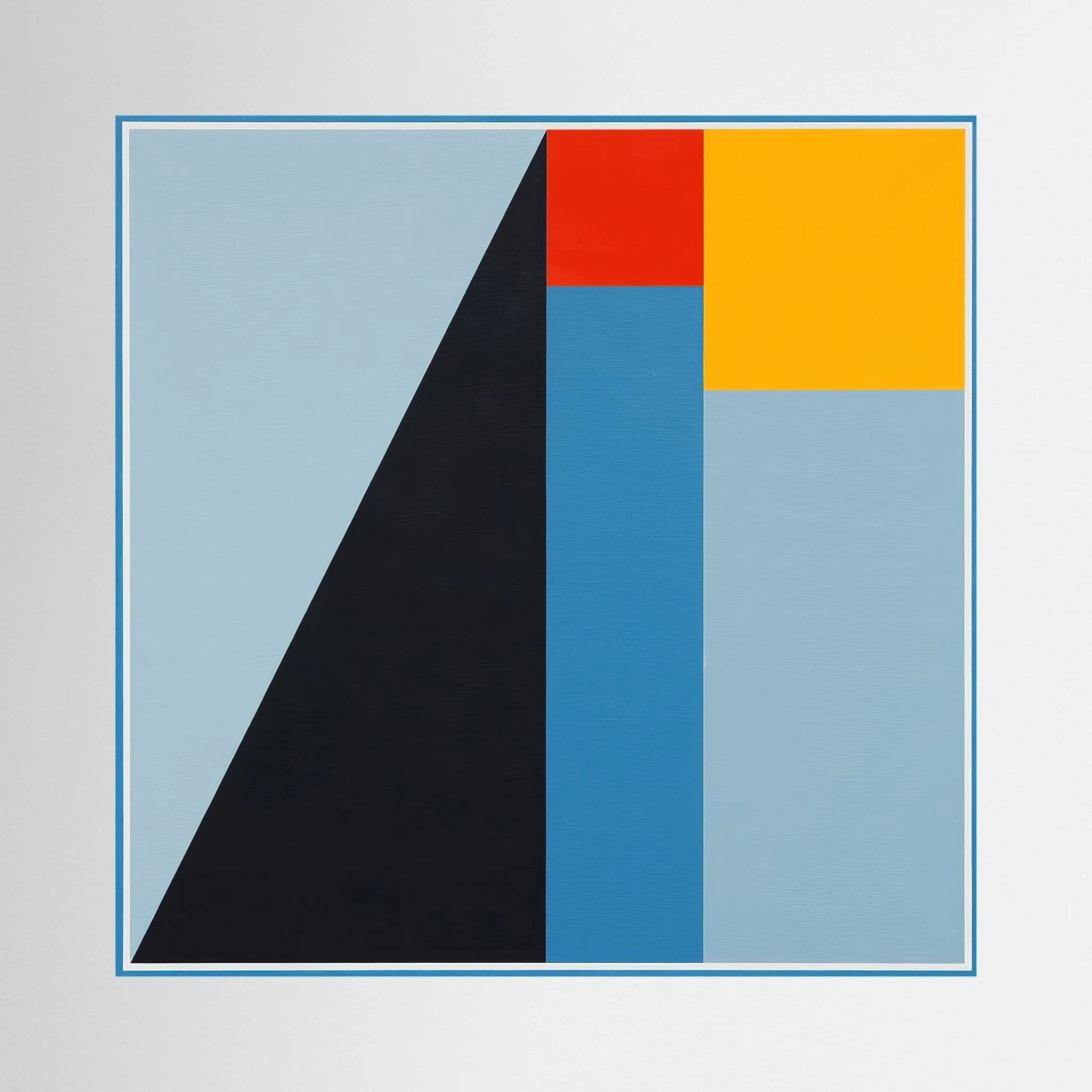 Pale blue, navy, yellow and red geometric planes form a strong ascending abstract composition, shown in product view 2.