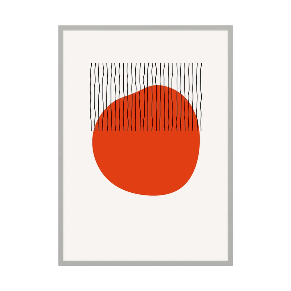Red Horizon – Minimalist Circle Line Abstract Print