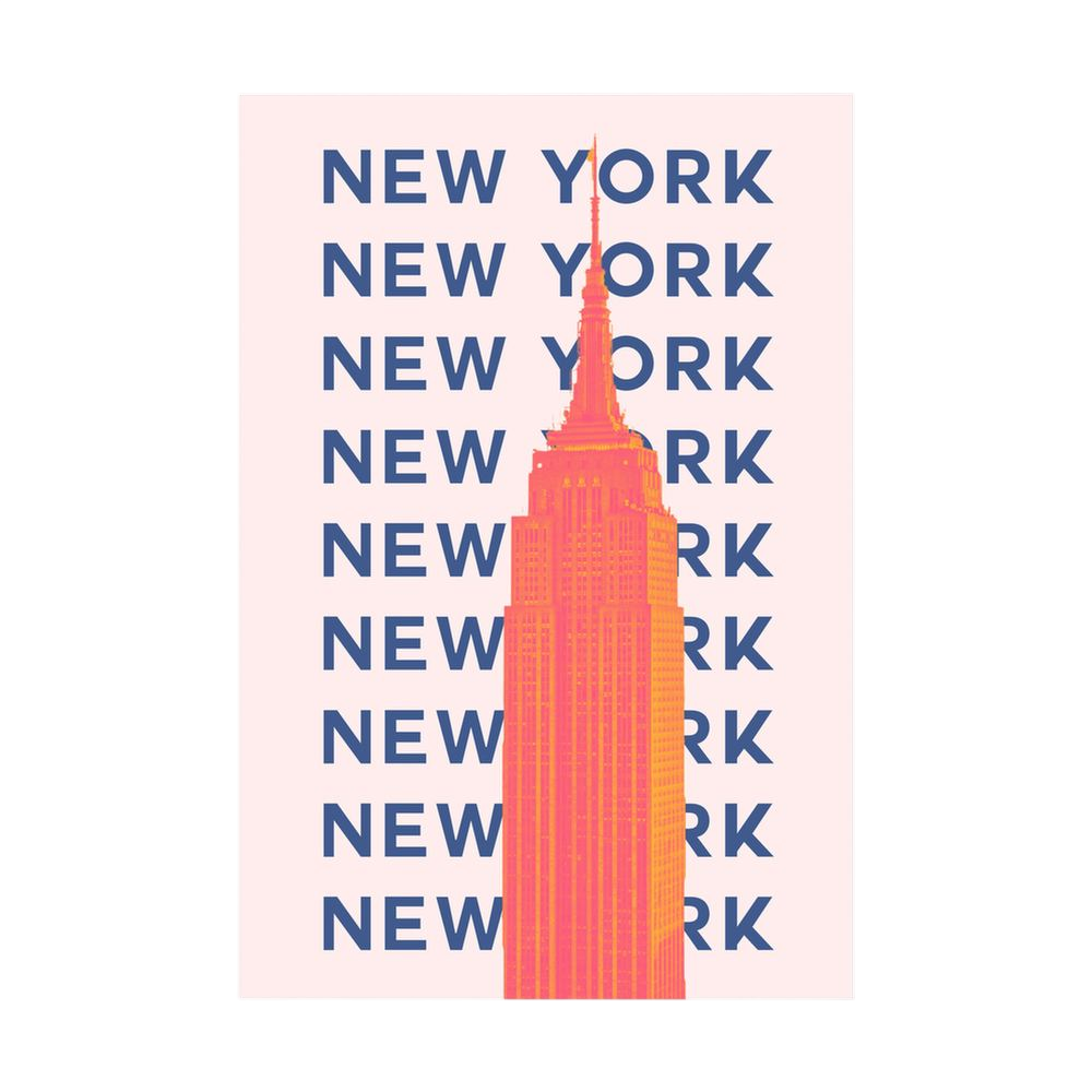 New York Repeat – Coral Empire State Typography Print