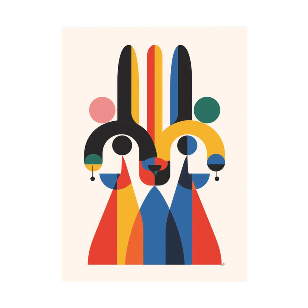Ceremonial Trio – Colourful Geometric Figurative Print