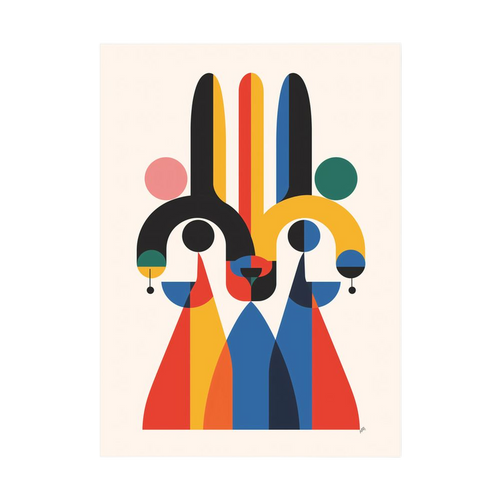 Ceremonial Trio – Colourful Geometric Figurative Print