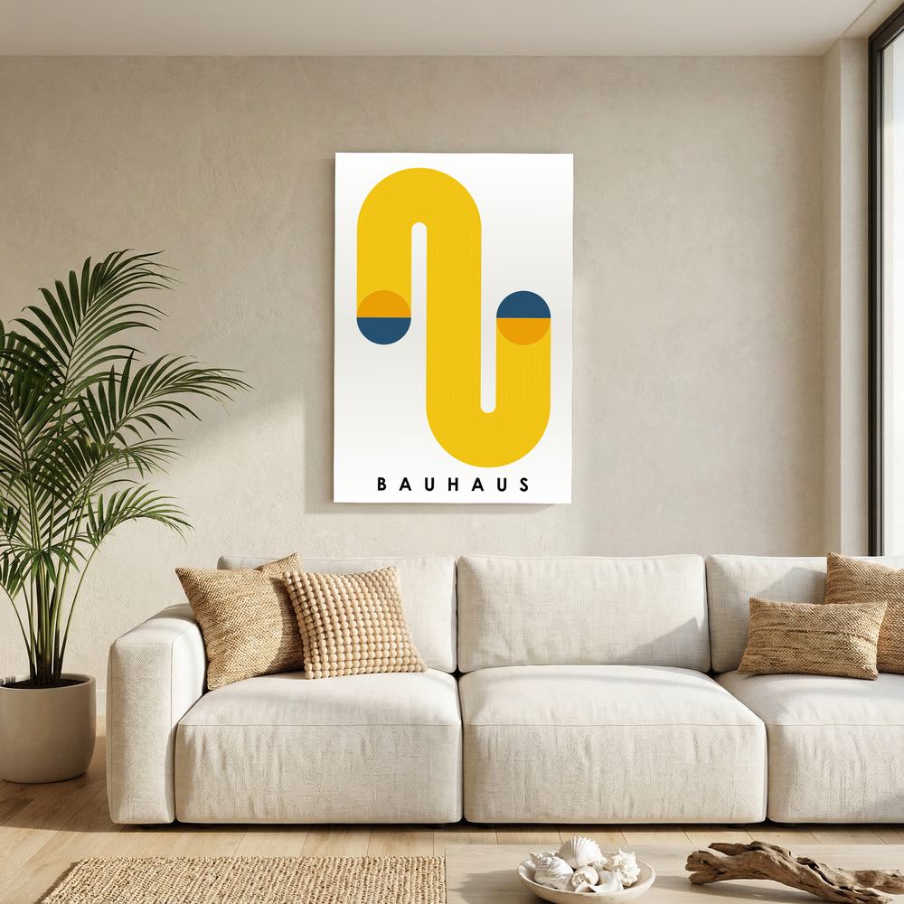 Golden Loop yellow Bauhaus geometric art print, product view 5.