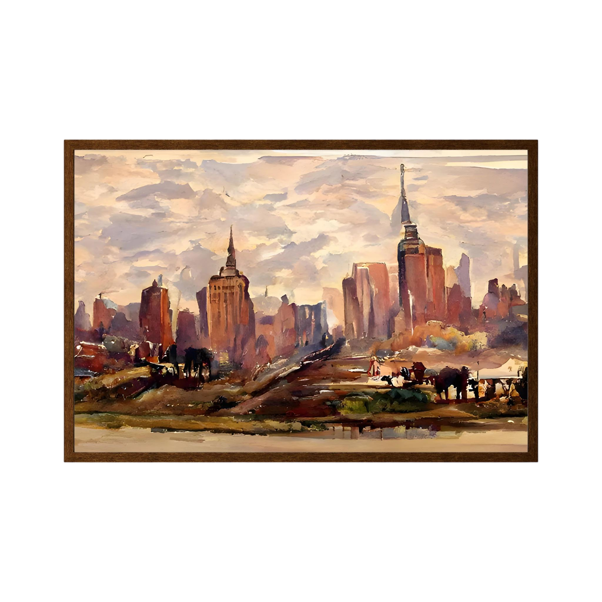 Warm watercolour New York skyline with the Empire State Building.