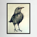 Loose grey and black watercolour study of a small bird standing on a pale background, shown in product view 4.