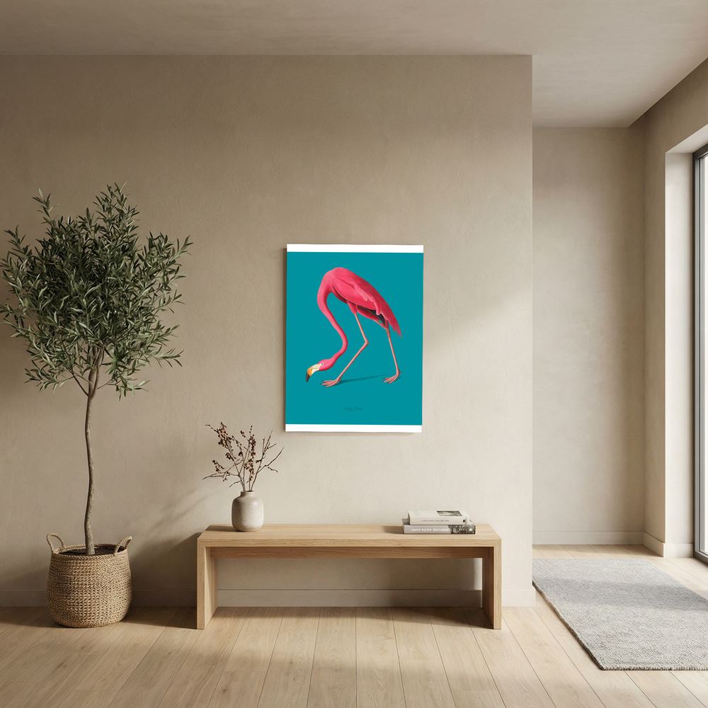 Teal Flamingo pink flamingo art print, product view 6.
