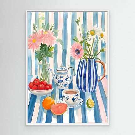 Blue Stripe Afternoon Tea Still Life Canvas