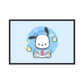 Cute white puppy in a blue sailor outfit sits among tiny yellow birds on a pale blue background, shown in product view 3.