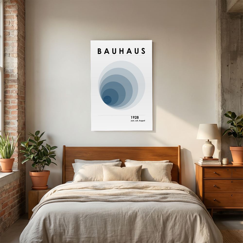 Quiet Orbit blue Bauhaus circle art print, product view 6.