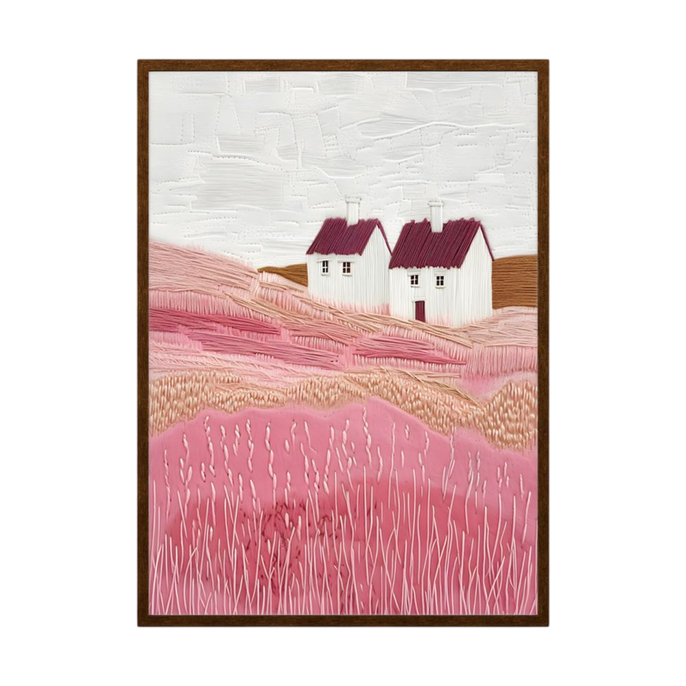 Rosefield Cottages pink countryside cottage art print, product view 2.