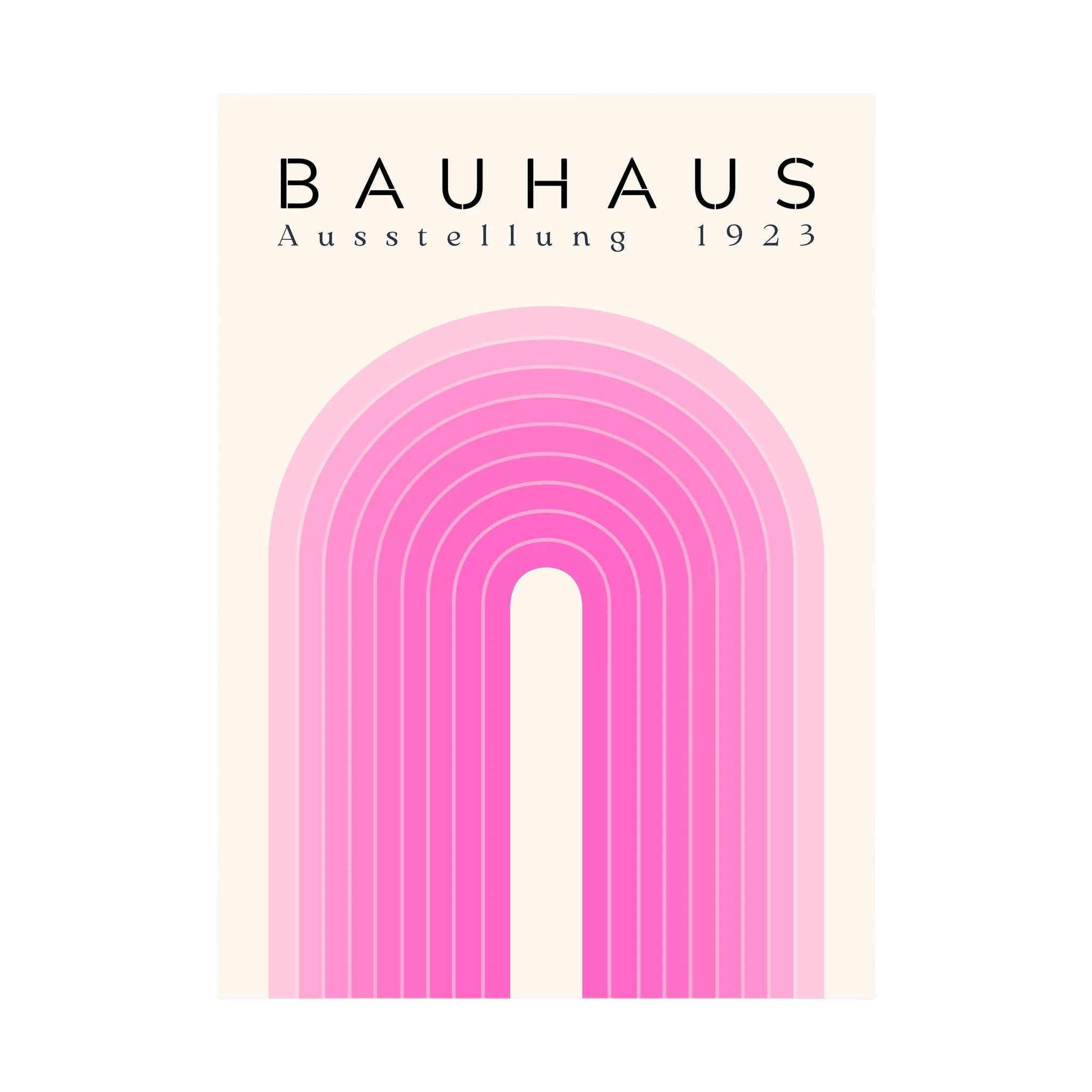 Pink Bauhaus poster with layered concentric arch lines on cream.