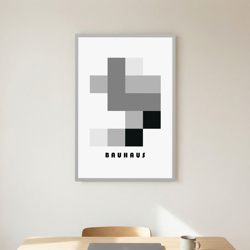 Monochrome Structure black and grey Bauhaus print, product view 8.