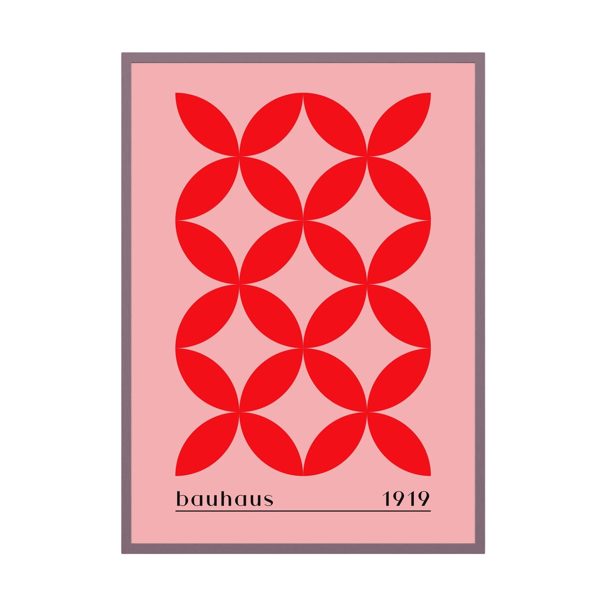 Red petal-shaped Bauhaus pattern on a soft pink background.