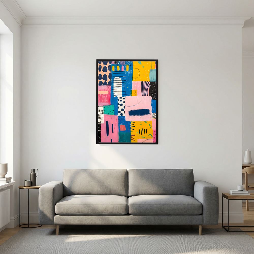 Joyful Blocks colourful geometric abstract print, product view 7.