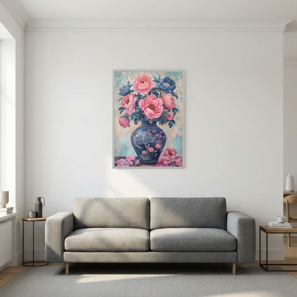 Porcelain Peonies pink peony vase art print, product view 8.
