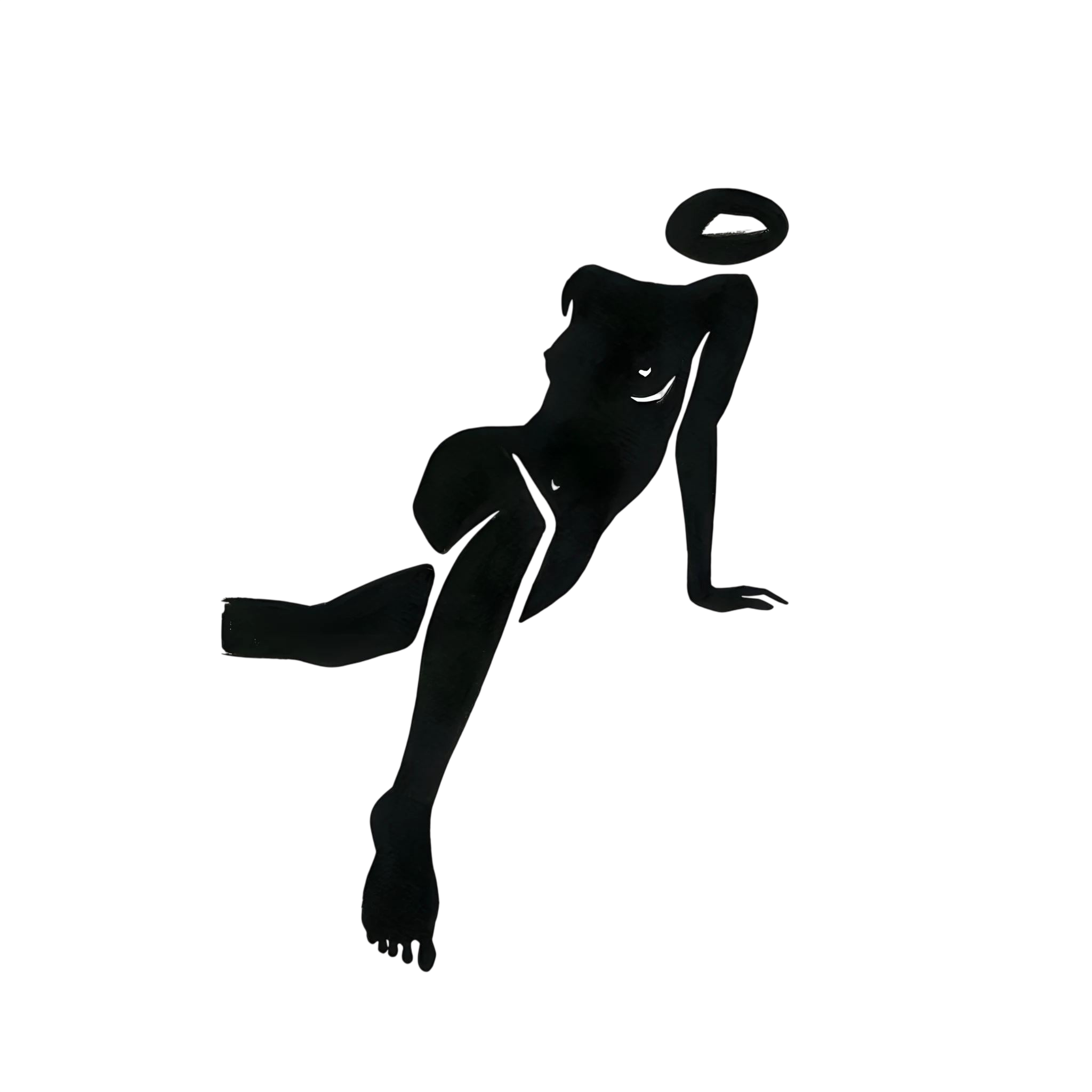 Black minimalist silhouette of a seated woman with a floating halo on a cream background, shown in product view 4.