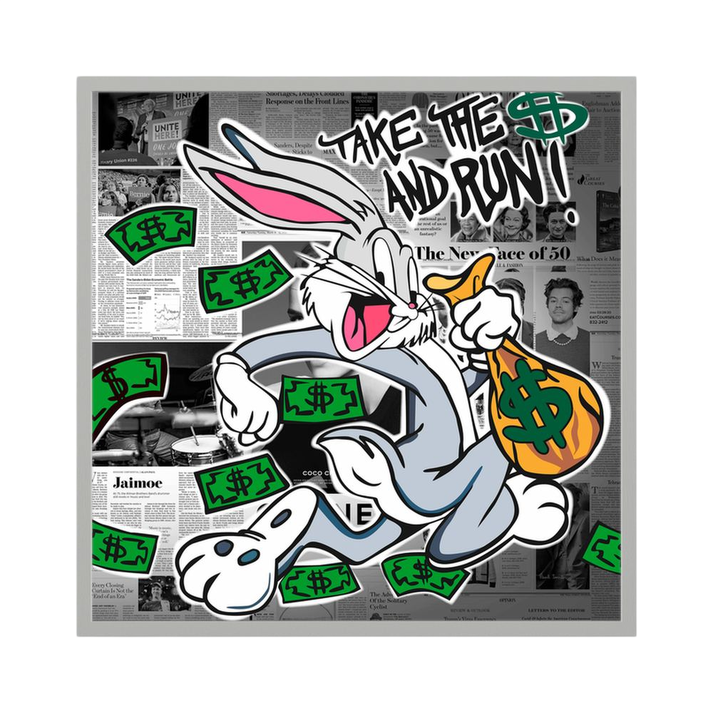 Take It and Run money-themed cartoon collage print, product view 4.