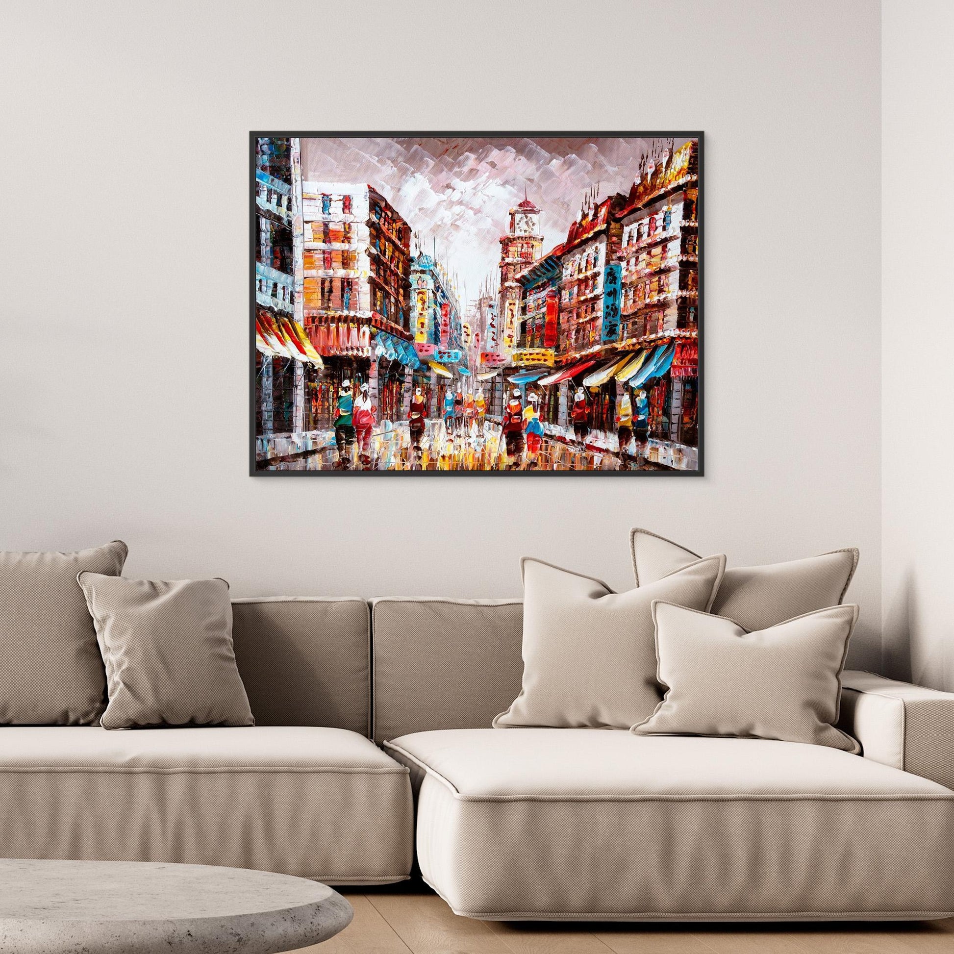 Dynamic Market | Vivid Urban Bustle Colorful Streets Framed Canvas