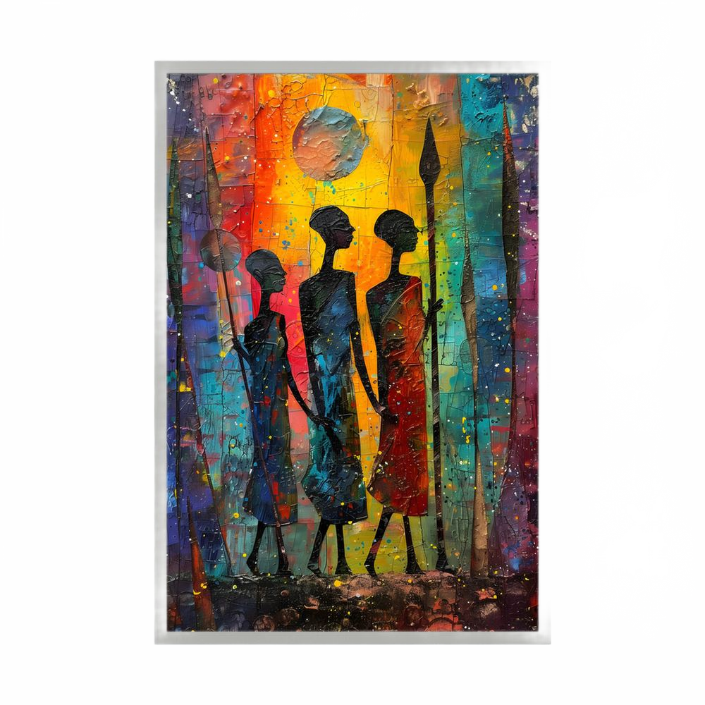 Sunlit Guardians colourful African figurative art print, product view 4.