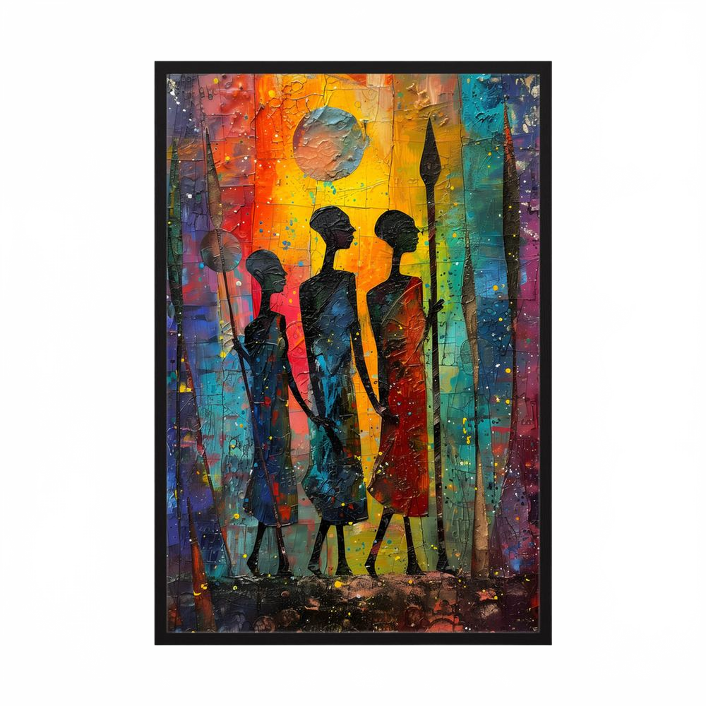 Sunlit Guardians colourful African figurative art print, product view 3.