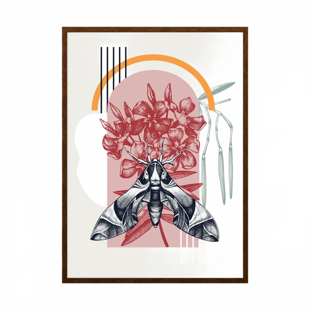 Nocturnal Bloom botanical moth art print, product view 2.