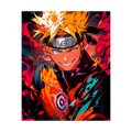 Bright orange, red and black anime ninja portrait.